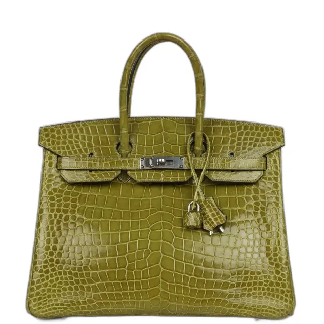 hermes Pre-owned Hermes Birkin 35 Vert Anis Shiny Porosus Crocodile Palladium Hardware