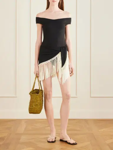 Taller Marmo Mini Romy Black Fringed Off-the-shoulder Swimsuit | Thumbnail 2 Taller Marmo Mini Romy Black Fringed Off-the-shoulder Swimsuit | Thumbnail 2