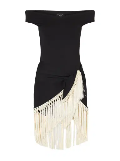 Taller Marmo Mini Romy Black Fringed Off-the-shoulder Swimsuit | Thumbnail 1 Taller Marmo Mini Romy Black Fringed Off-the-shoulder Swimsuit | Thumbnail 1
