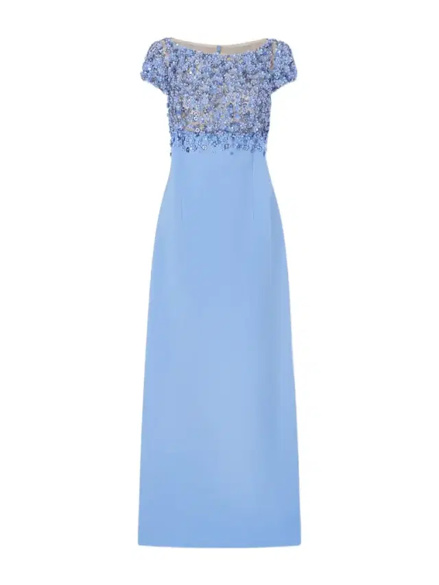 Crystal-embellished Embroidered Wool-blend Gown