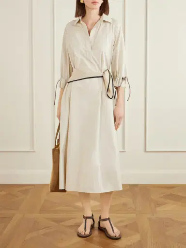 Max Mara Tie-detailed Cotton-poplin Midi Dress | Thumbnail 2 Max Mara Tie-detailed Cotton-poplin Midi Dress | Thumbnail 2