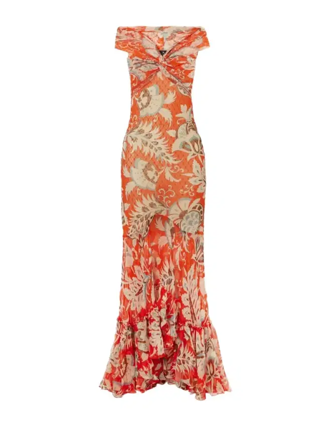 Printed Ruffled Midi Dress