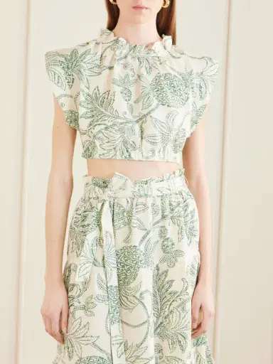 Lemlem Muna Cropped Ruched Printed Linen Top | Thumbnail 3