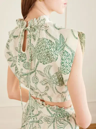 Lemlem Muna Cropped Ruched Printed Linen Top | Thumbnail 5