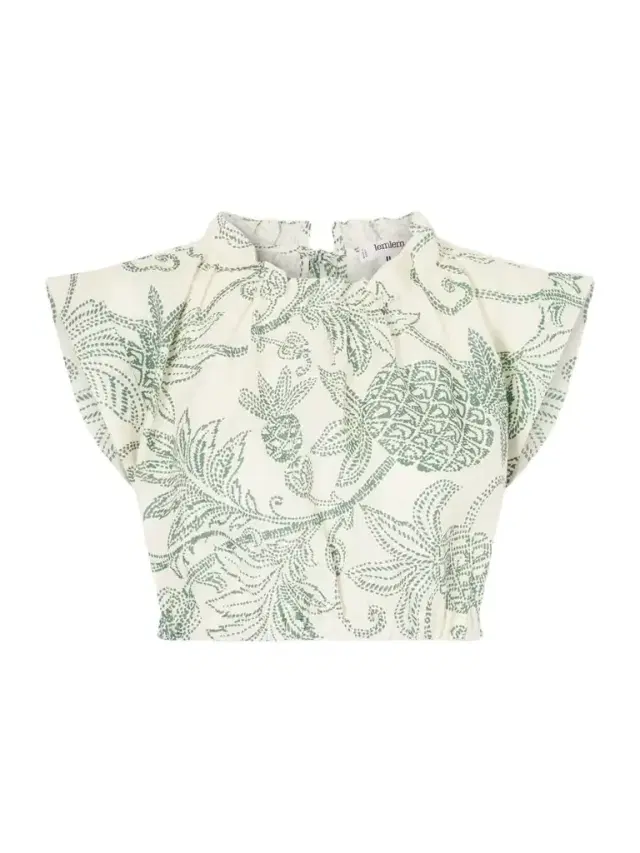 Lemlem Muna Cropped Ruched Printed Linen Top