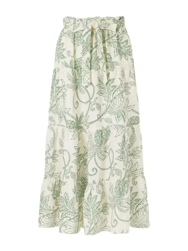 Lemlem Sanaa Tiered Printed Linen Midi Skirt