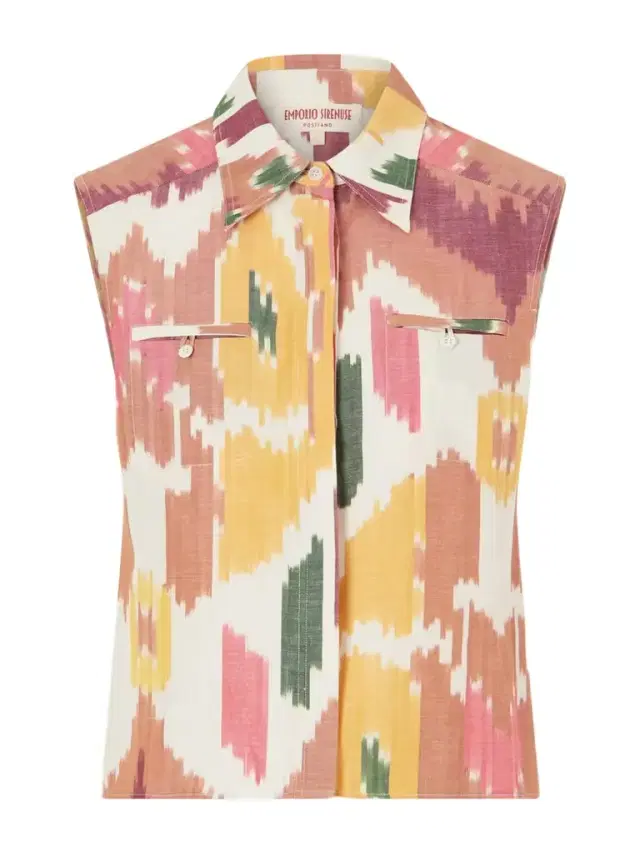Emporio Sirenuse Printed Cotton And Linen-blend Tank