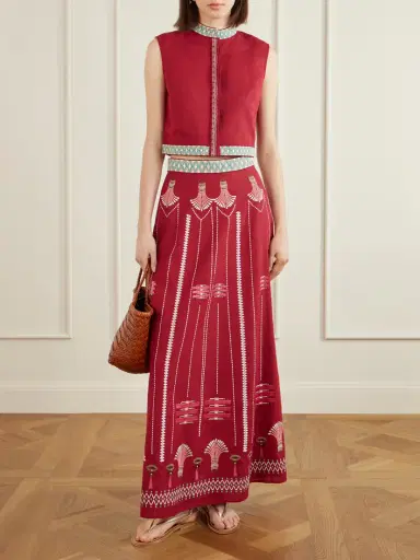 Emporio Sirenuse Embroidered Linen And Cotton-blend Maxi Skirt | Thumbnail 2 Emporio Sirenuse Embroidered Linen And Cotton-blend Maxi Skirt | Thumbnail 2
