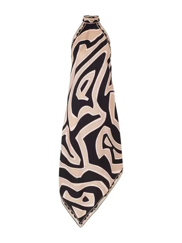 Asymmetric Printed Silk-twill Halterneck Dress