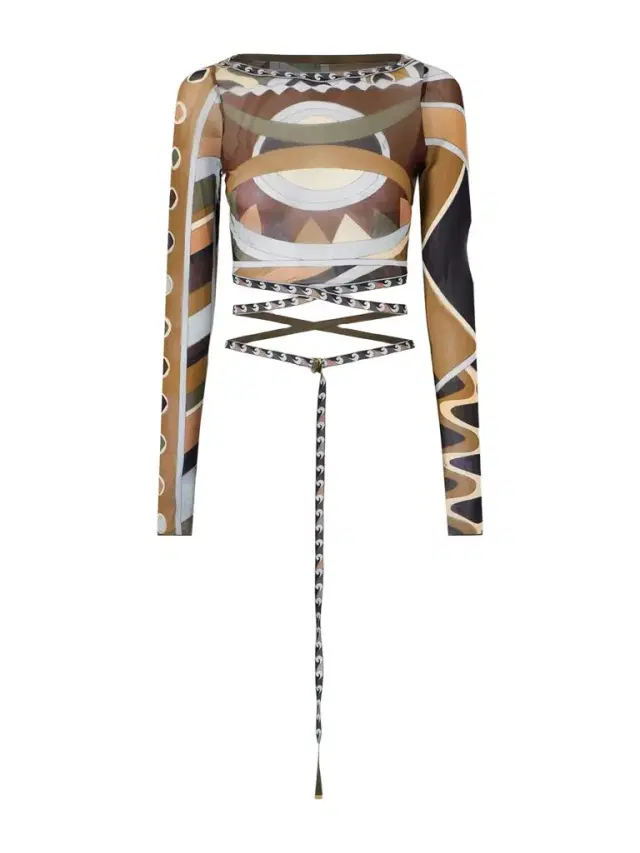 Cropped Printed Tulle Top
