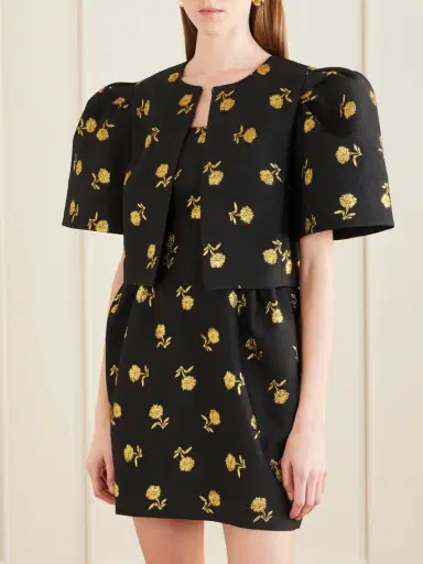 Carolina Herrera Cropped Embroidered Jacquard Evening Jacket | Thumbnail 3 Carolina Herrera Cropped Embroidered Jacquard Evening Jacket | Thumbnail 3