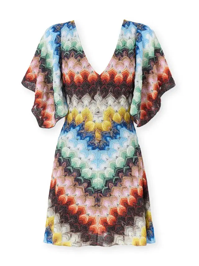 Lamé Lace Flutter-Sleeve Mini Dress