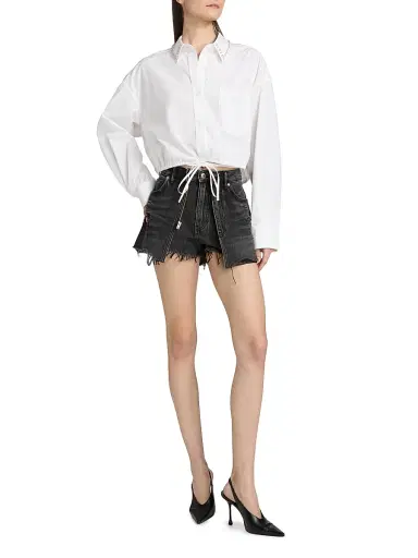 Alexander Wang Women's Studded Collar Drawstring Crop Shirt - White | Thumbnail 2