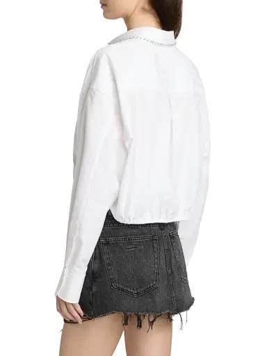 Alexander Wang Women's Studded Collar Drawstring Crop Shirt - White | Thumbnail 5