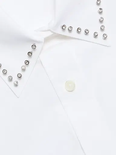Alexander Wang Women's Studded Collar Drawstring Crop Shirt - White | Thumbnail 7