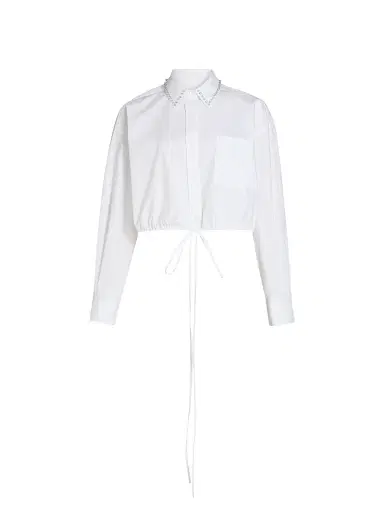 Alexander Wang Women's Studded Collar Drawstring Crop Shirt - White | Thumbnail 1
