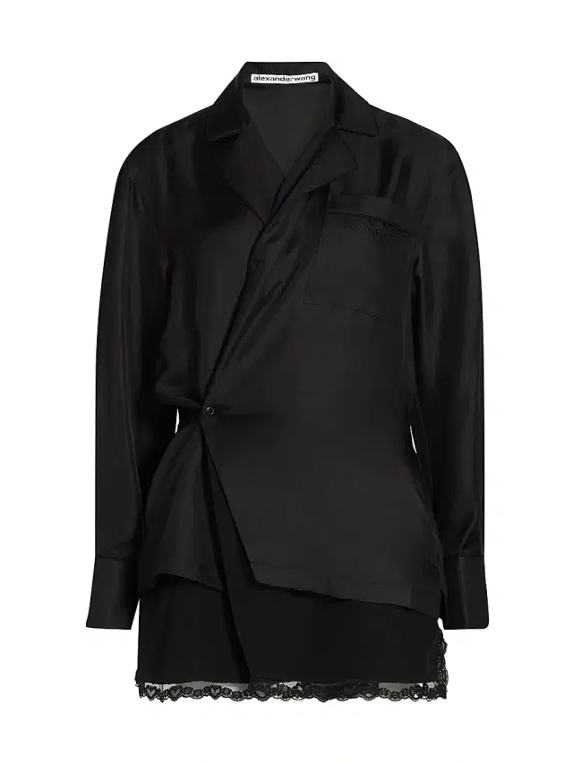 Women's Pajama Silk Wrap Minidress - Black Women's Pajama Silk Wrap Minidress - Black