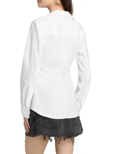Alexander Wang Women's Gathered Zip-Front Stretch-Cotton Shirt - White | Thumbnail 5