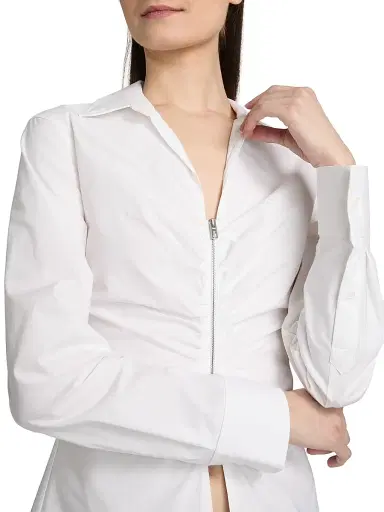 Alexander Wang Women's Gathered Zip-Front Stretch-Cotton Shirt - White | Thumbnail 6