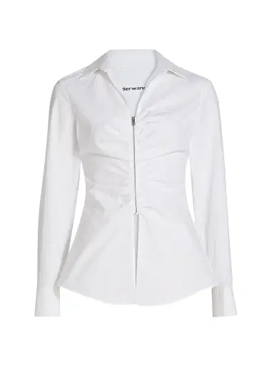 Alexander Wang Women's Gathered Zip-Front Stretch-Cotton Shirt - White | Thumbnail 1