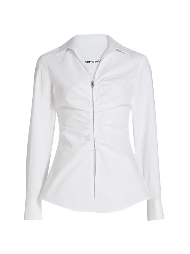 Women's Gathered Zip-Front Stretch-Cotton Shirt - White