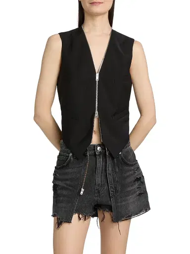 Alexander Wang Women's Tailored Wool-Blend Zip Vest - Black - Size 12 | Thumbnail 3