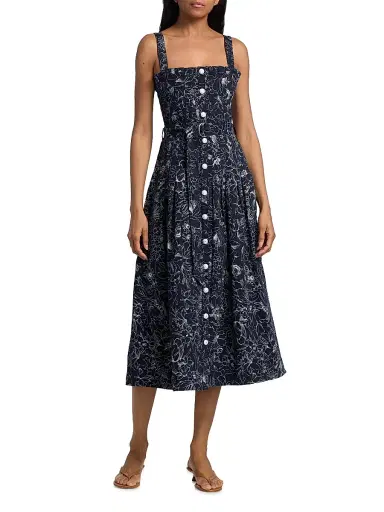 Cinq à Sept Women's Branwen Garden Doodle Denim Midi-Shirtdress - Navy White - Size 14 | Thumbnail 2