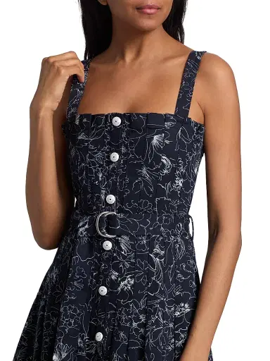 Cinq à Sept Women's Branwen Garden Doodle Denim Midi-Shirtdress - Navy White - Size 14 | Thumbnail 6