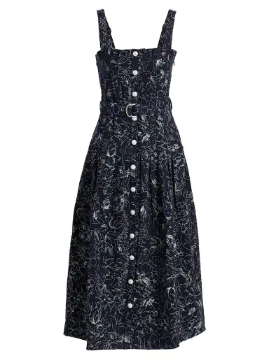 Cinq à Sept Women's Branwen Garden Doodle Denim Midi-Shirtdress - Navy White - Size 14 | Thumbnail 1