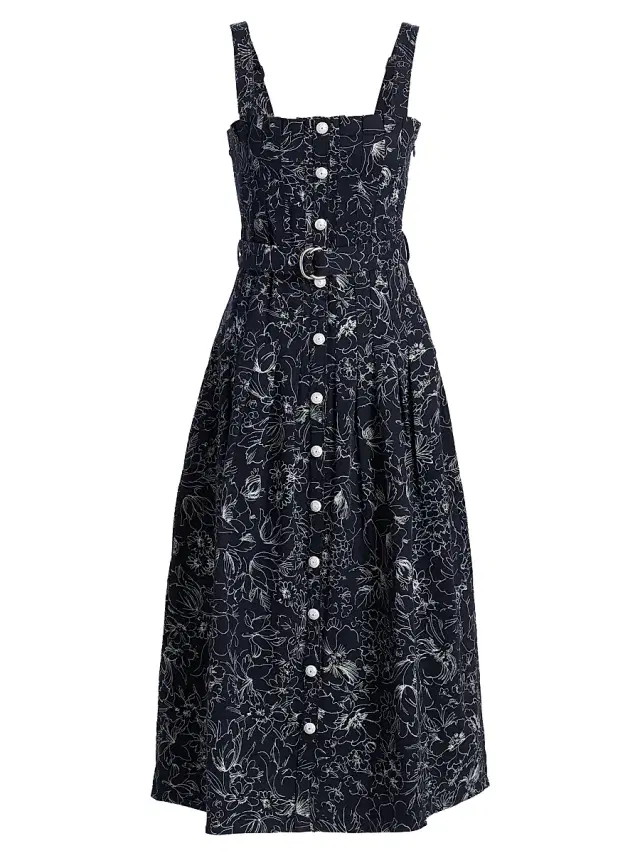 Cinq à Sept Women's Branwen Garden Doodle Denim Midi-Shirtdress - Navy White