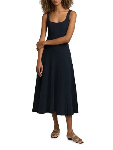 Vince Women's Square Neck Seamed Midi-Dress - Eclipse | Thumbnail 3 Vince Women's Square Neck Seamed Midi-Dress - Eclipse | Thumbnail 3