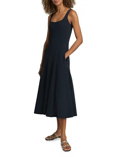 Vince Women's Square Neck Seamed Midi-Dress - Eclipse | Thumbnail 4 Vince Women's Square Neck Seamed Midi-Dress - Eclipse | Thumbnail 4
