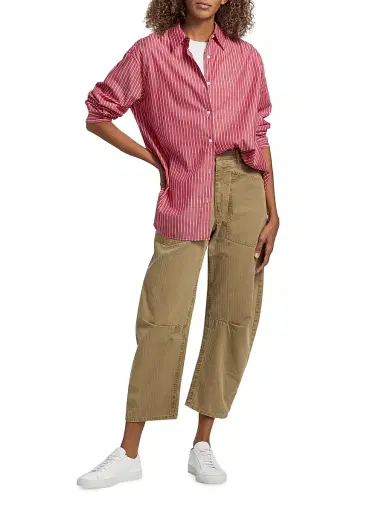 Nili Lotan Women's Yorke Striped Relaxed Button-Front Shirt - Red And White Stripe - Size Large | Thumbnail 2 Nili Lotan Women's Yorke Striped Relaxed Button-Front Shirt - Red And White Stripe - Size Large | Thumbnail 2