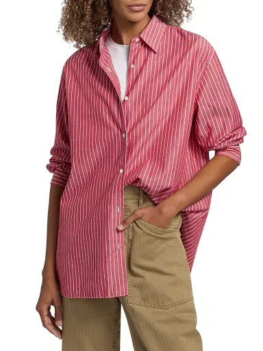 Nili Lotan Women's Yorke Striped Relaxed Button-Front Shirt - Red And White Stripe - Size Large | Thumbnail 3 Nili Lotan Women's Yorke Striped Relaxed Button-Front Shirt - Red And White Stripe - Size Large | Thumbnail 3