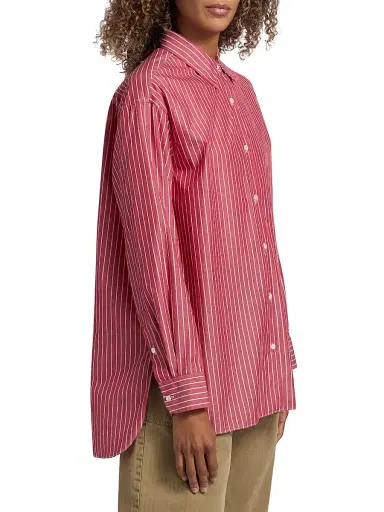 Nili Lotan Women's Yorke Striped Relaxed Button-Front Shirt - Red And White Stripe - Size Large | Thumbnail 4 Nili Lotan Women's Yorke Striped Relaxed Button-Front Shirt - Red And White Stripe - Size Large | Thumbnail 4