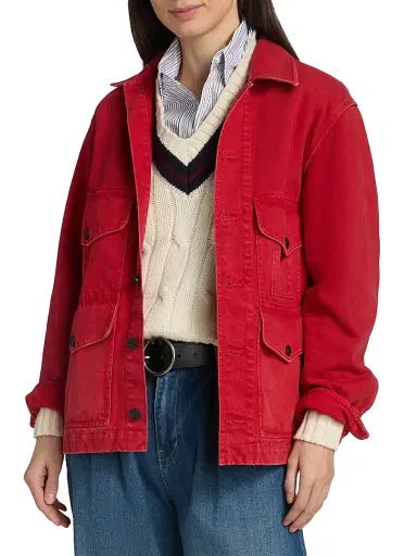 Nili Lotan Women's Leroy Denim Jacket - Scarlet | Thumbnail 3 Nili Lotan Women's Leroy Denim Jacket - Scarlet | Thumbnail 3