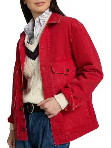 Nili Lotan Women's Leroy Denim Jacket - Scarlet | Thumbnail 6 Nili Lotan Women's Leroy Denim Jacket - Scarlet | Thumbnail 6