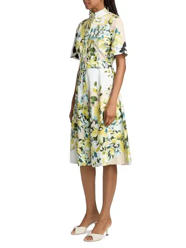 Teri Jon by Rickie Freeman Women's Floral Cotton Belted Shirtdress - Yellow Multi - Size 16 | Thumbnail 4
