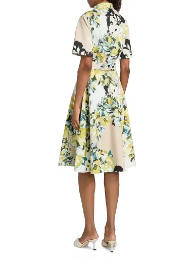 Teri Jon by Rickie Freeman Women's Floral Cotton Belted Shirtdress - Yellow Multi - Size 16 | Thumbnail 5