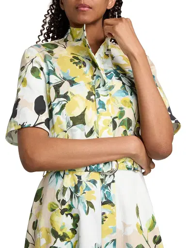Teri Jon by Rickie Freeman Women's Floral Cotton Belted Shirtdress - Yellow Multi - Size 16 | Thumbnail 6