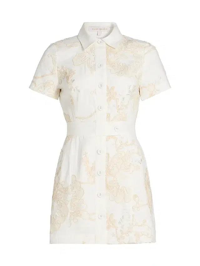 Ramy Brook Women's Shannon Embroidered Linen-Blend Mini-Shirtdress - White Embroidery