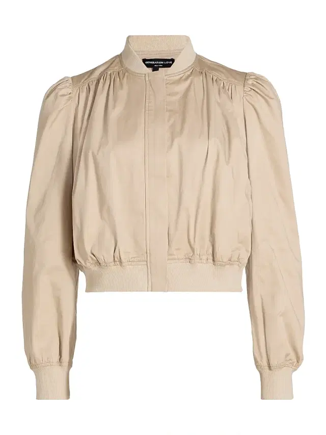 Generation Love Women's Sariah Cotton Sateen Crop Bomber Jacket - Light Khaki