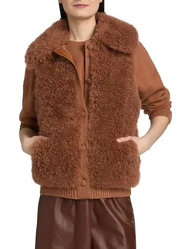 Yves Salomon Women's Shearling Wool Knit Vest - Toulouse | Thumbnail 3