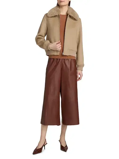 Yves Salomon Women's Shearling-Trim Wool-Blend Bomber Jacket - Roma | Thumbnail 2 Yves Salomon Women's Shearling-Trim Wool-Blend Bomber Jacket - Roma | Thumbnail 2