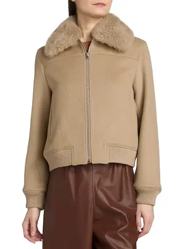 Yves Salomon Women's Shearling-Trim Wool-Blend Bomber Jacket - Roma | Thumbnail 3 Yves Salomon Women's Shearling-Trim Wool-Blend Bomber Jacket - Roma | Thumbnail 3