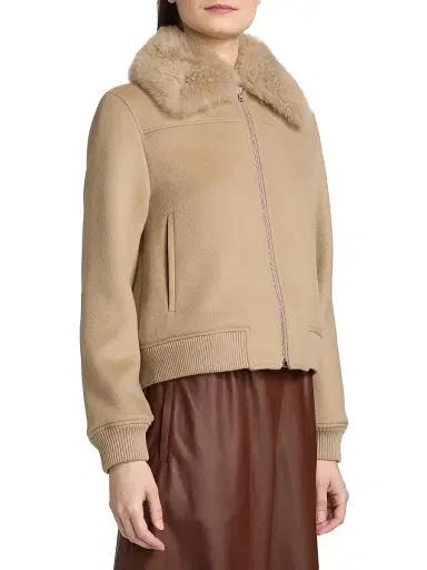 Yves Salomon Women's Shearling-Trim Wool-Blend Bomber Jacket - Roma | Thumbnail 4 Yves Salomon Women's Shearling-Trim Wool-Blend Bomber Jacket - Roma | Thumbnail 4