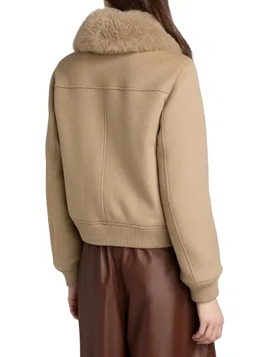 Yves Salomon Women's Shearling-Trim Wool-Blend Bomber Jacket - Roma | Thumbnail 5 Yves Salomon Women's Shearling-Trim Wool-Blend Bomber Jacket - Roma | Thumbnail 5