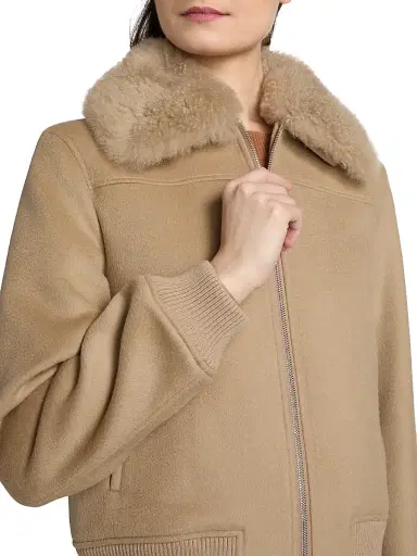 Yves Salomon Women's Shearling-Trim Wool-Blend Bomber Jacket - Roma | Thumbnail 6 Yves Salomon Women's Shearling-Trim Wool-Blend Bomber Jacket - Roma | Thumbnail 6