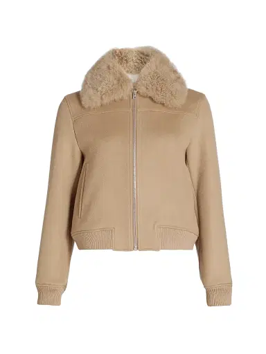 Yves Salomon Women's Shearling-Trim Wool-Blend Bomber Jacket - Roma | Thumbnail 1 Yves Salomon Women's Shearling-Trim Wool-Blend Bomber Jacket - Roma | Thumbnail 1