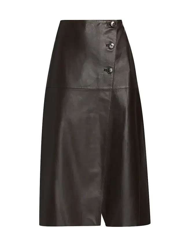 Women's Leather A-Line Midi-Skirt - Cacao